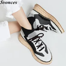Svonces/дизайнерский бренд; Стрейчевые трикотажные эспадрильи; плетеная обувь на танкетке; обувь на платформе со шнуровкой; женские кроссовки; повседневная женская обувь на плоской подошве