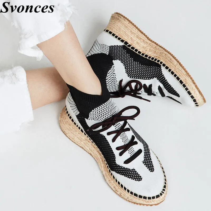 Женские Стрейчевые кроссовки Svonces дизайнерские вязаные Espadrilles плетеные туфли на
