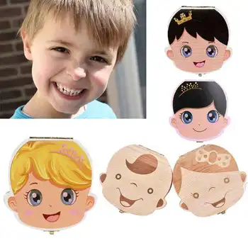 

English Dutch Spanish Portugal French Russia Baby Wood Tooth Box Organizer Milk Teeth Storage Collect Teeth Umbilica Save Gifts