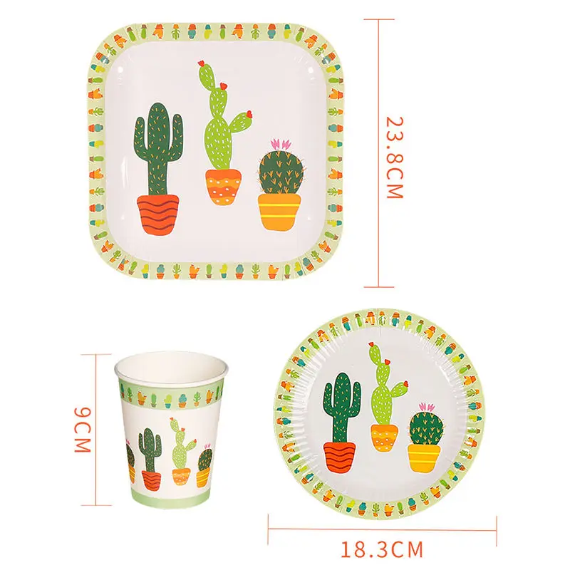Cactus Party Disposable Party Tableware Birthday Party Decorations Kids Favors Cactus Paper Plates Cups Hawai Party Supplies06