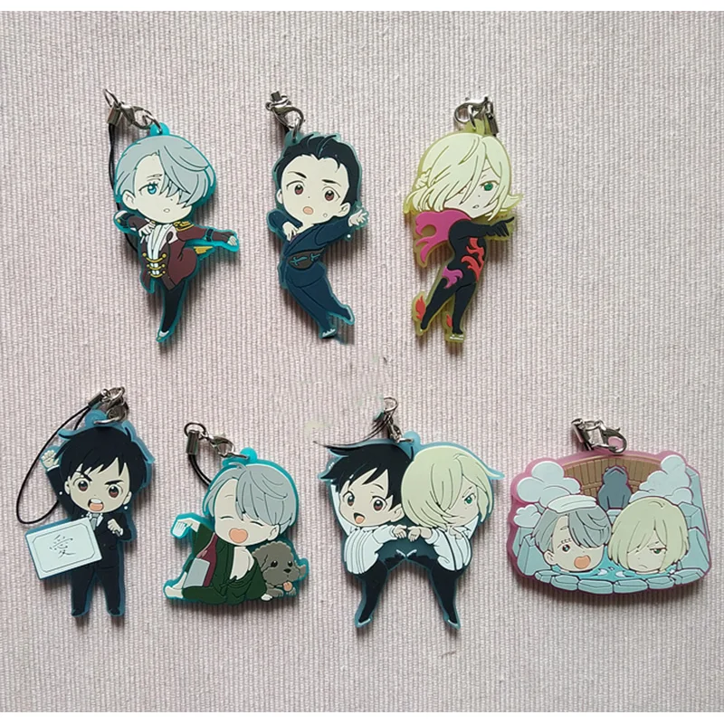 1 шт. аниме брелок Yuri On Ice Victor Nikiforov Katsuki JJ Otabek все члены Забавный жест резиновый