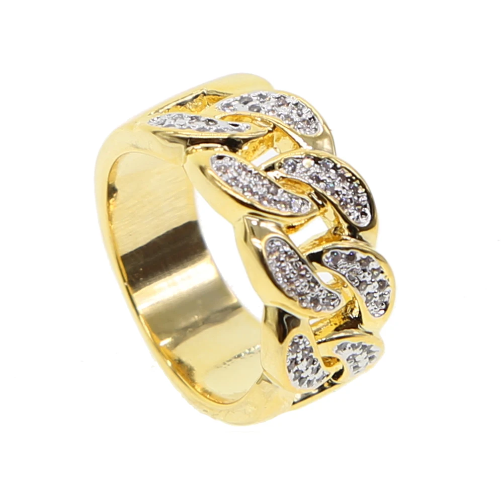 New Mans Trendy 2022 Rings Gold Color Top Quality Bling Ice Out AAA CZ Hip Hop Punk Ring In Promotions Cuban Link Chain | Украшения и