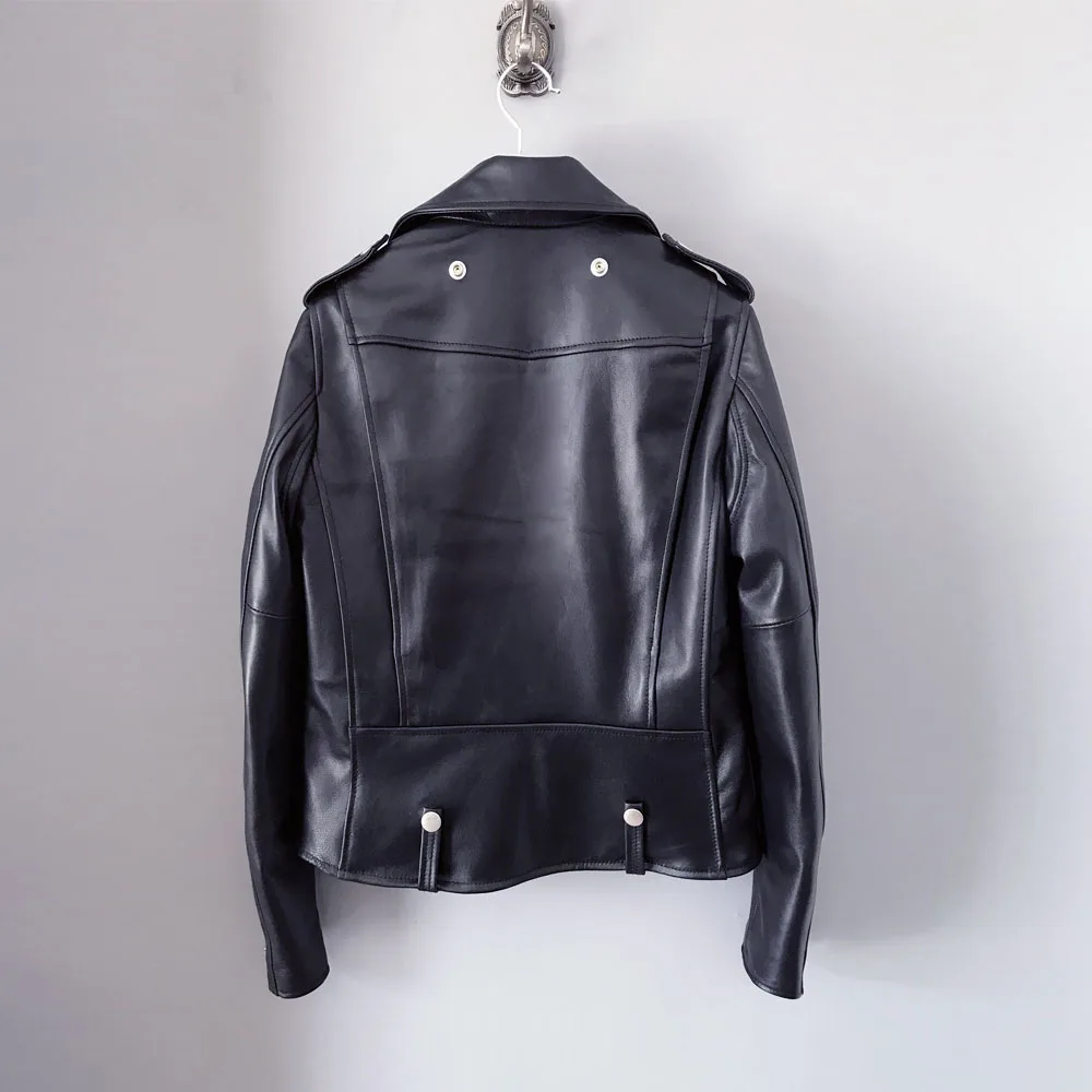 Texiwas Peau Biker Cuir Réel Court Véritable Printemps En Veste Femelle Bomber Manteau Mode Femmes De Survêtement Mouton Noir FSrwFqz