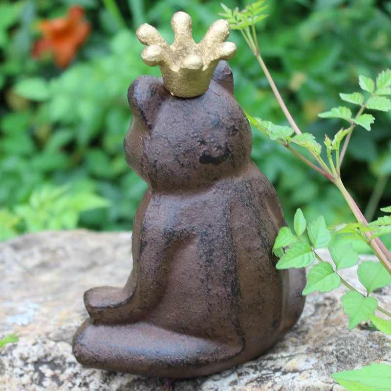 Set of 2 Charming Crowned Frog Prince Cast Iron Figural Sculpture Statue Vintage Ornament Home Garden Accent Cottage House Decor Set of 2 Charming Crowned Frog Prince Cast Iron Figural Sculpture Statue Vintage Ornament Home Garden Accent Cottage House Decor