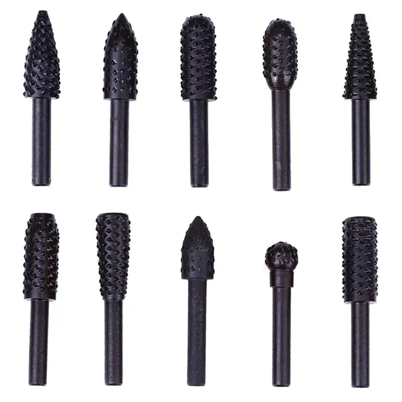 10PCS/Set Tool Rotary Rasp Milling Cutter Rotary Burrs Woodworking Rotary File Grinding Head Wood Cutter Knife steel tungsten carbide grinding head rotary grinders milling cutter 3 4mm file carving wood