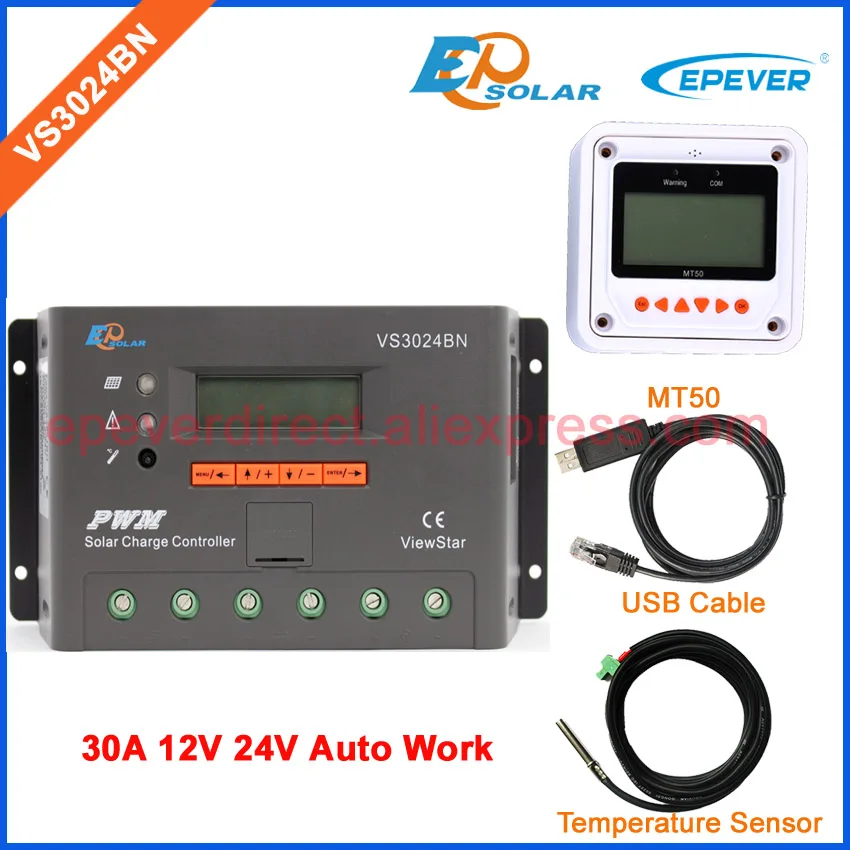 

EPEVER 30A 24V solar Battery Charger Controller VS3024BN PWM New series Original EPEVER Product USB&temp sensor MT50 Meter