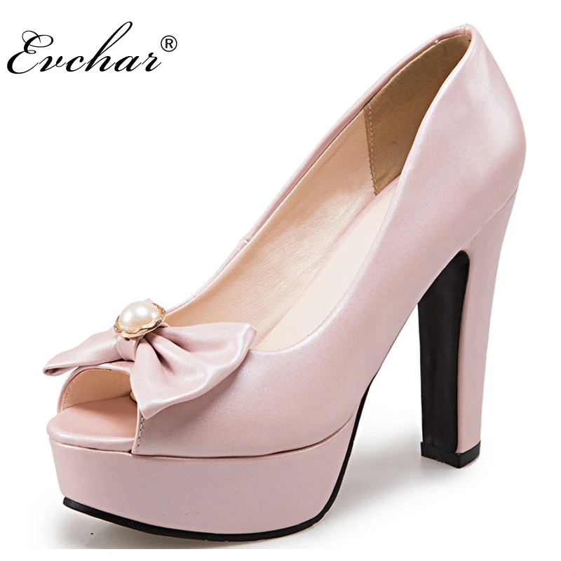 

New spring autumn Peep toe fish mouth Sweet super high heel Platform Lady shoes Bowtie 4 Colors party shoes big size 34-50