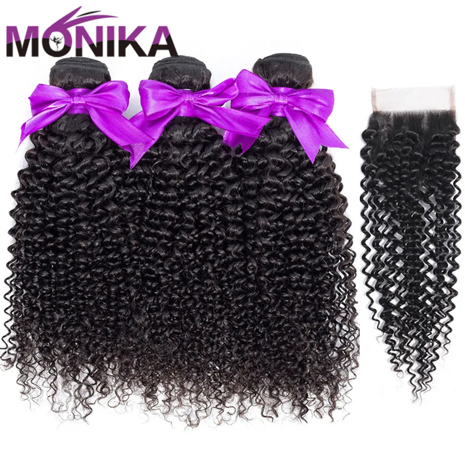 

Monika Lace Closure with Bundles Brazilian Curly Hair 3 Bundles with Closure Non Remy Human Hair Bundle With Closure and Bundles