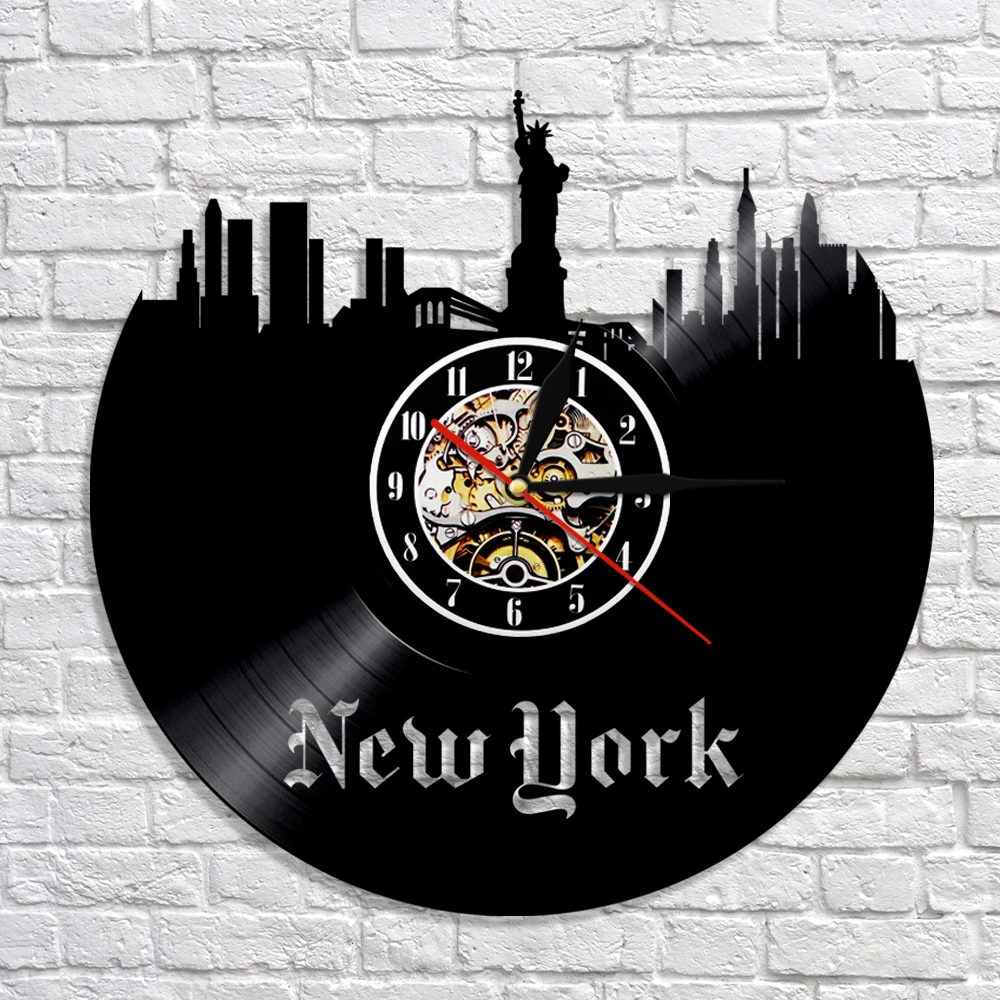 

Modern NYC CD Vinyl Record Wall Clock New York Cityscape Time Clock Modern Design Skyline 3D Art Decor Wall Watch Clock