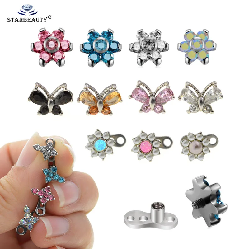 1 Pz Opal Micro Dermal Piercing Titanio In Acciaio Inox Dermal Anchor Piercing Top Dermal Anchor Skin Diver Surface Piercing