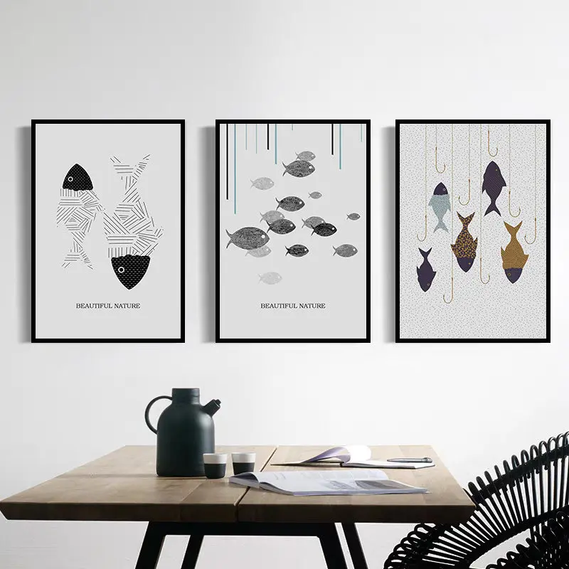 

Modern Abstract Picture Home Decor Nordic Canvas Painting Wall Art Prints Minimalist Fish Posters for Dinning Room Kitchen