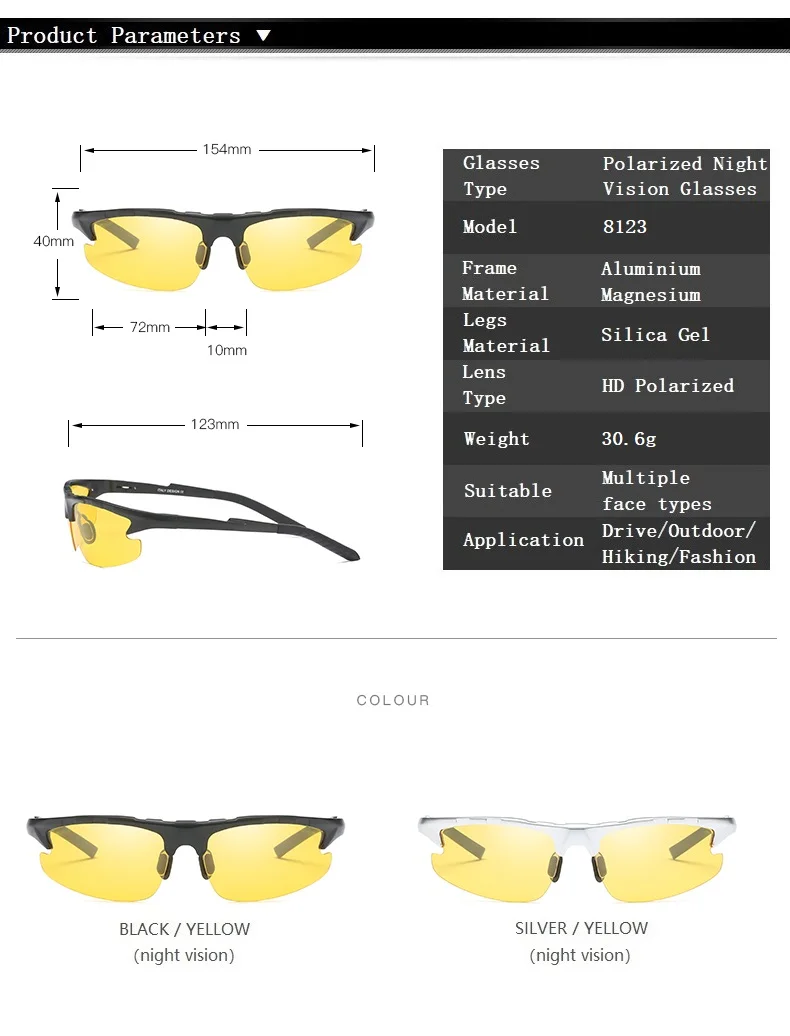 YSO очки ночного видения мужские алюминиевые магниевые поляризованные очки ночного видения для вождения автомобиля антибликовые очки 8123