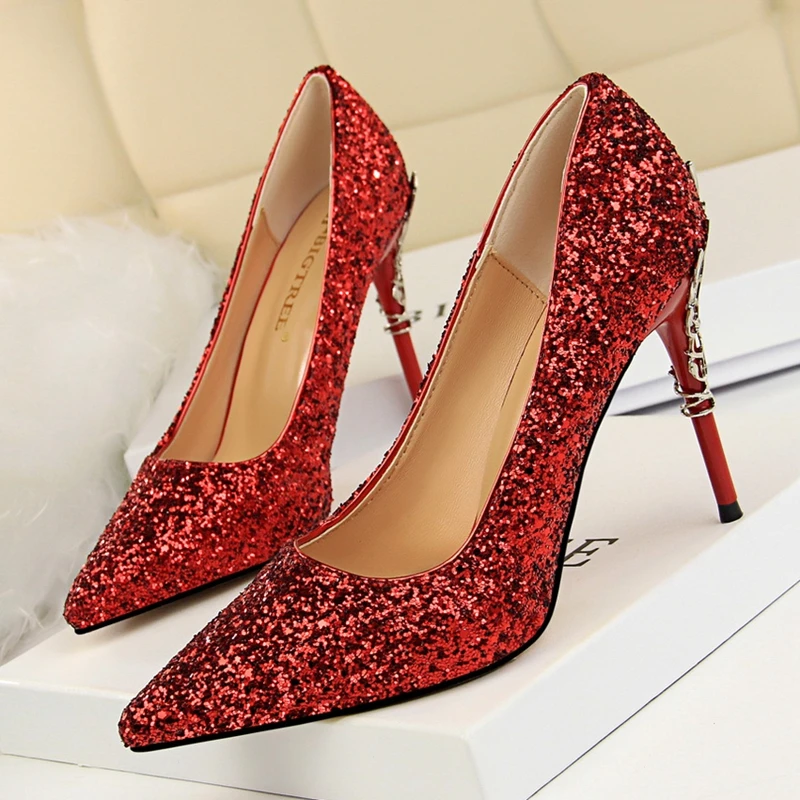 

BIGTREE Women Pumps Pointed Toe High Heels Stiletto Silver Bling Glitter Woman Bride Evening Night Ladies Femal Party Shoes