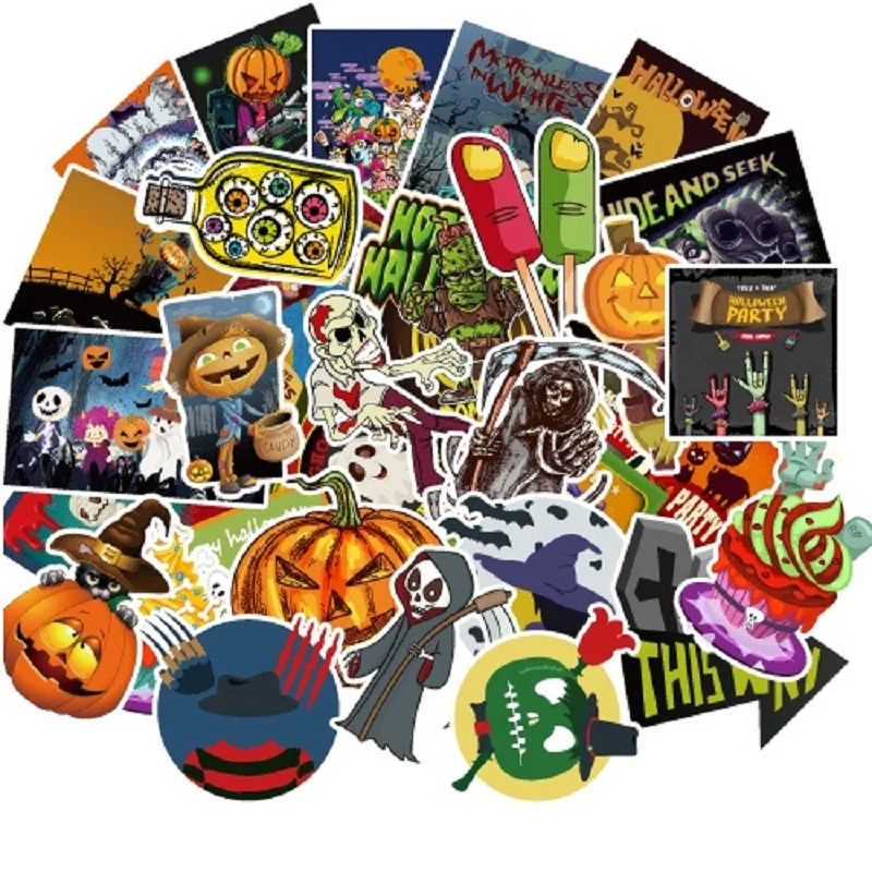 

100pcs Random Non-repeating Halloween Theme Colorful Graffiti PVC Stickers Bicycle Suitcase Motorcycle Waterproof Stickers