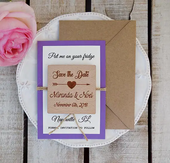 

personalized rustic Wedding Announcement arrow wooden Save the Date Magnets engagement party favors gifts invitation cards