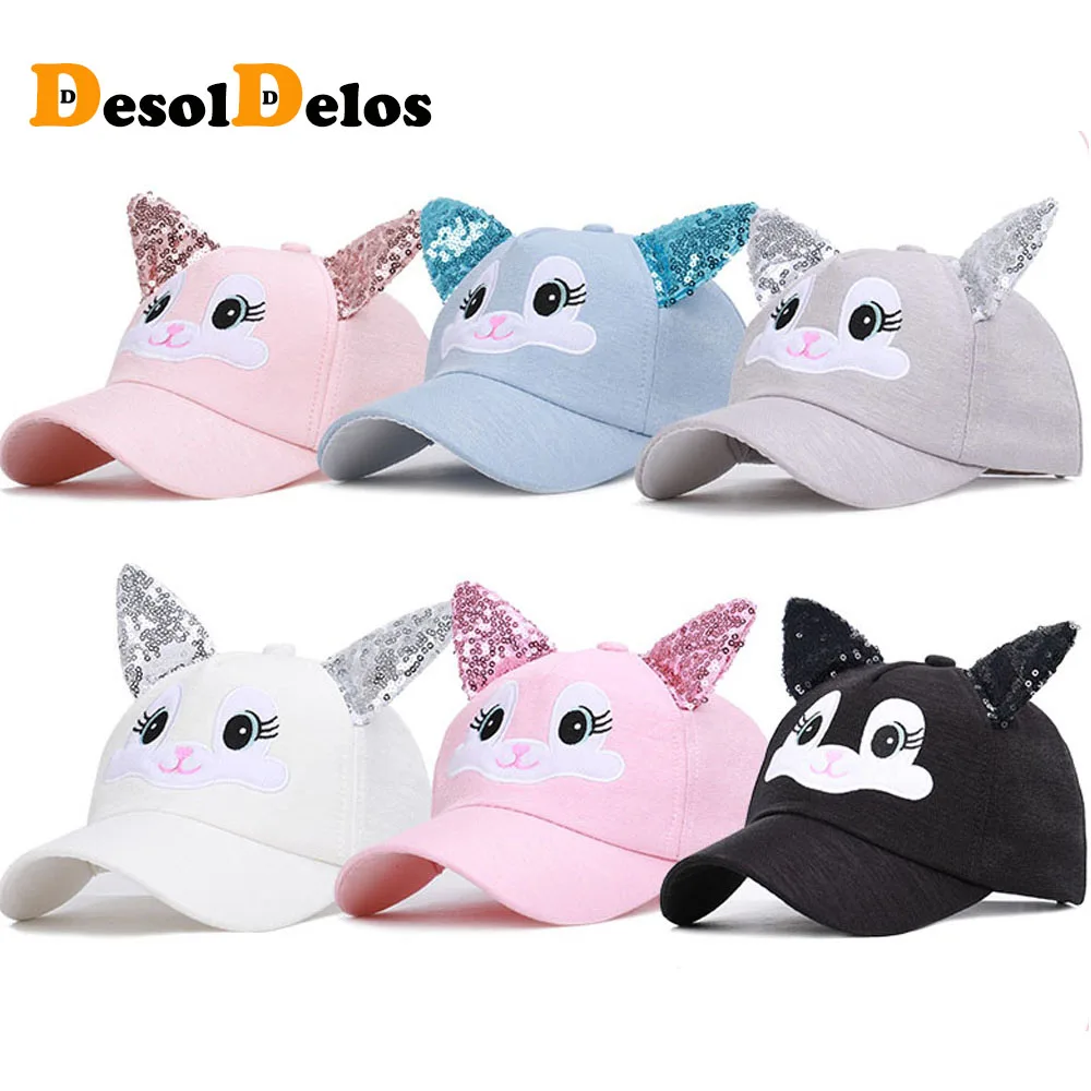 

2019 New Sequins Ear Hats Kids Snapback Baseball Cap With Ears Funny Hats Spring Summer Hip Hop girls Boy Hats Caps