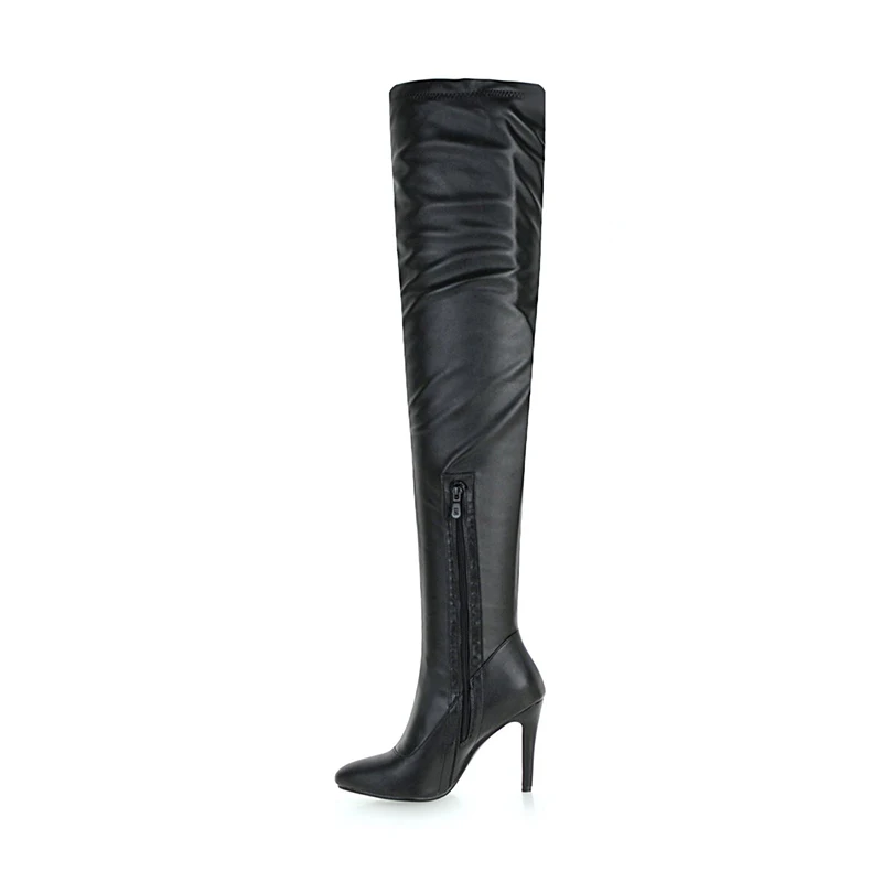 Chaussures Cuir Chaud Femme Kcenid Noir Hauts Bottes En Dames Pu Éclair Sur Taille 33 Noir D'hiver Genou Talons D'équitation blanc Partie Fermeture Le De 48 Grande yYfb7g6