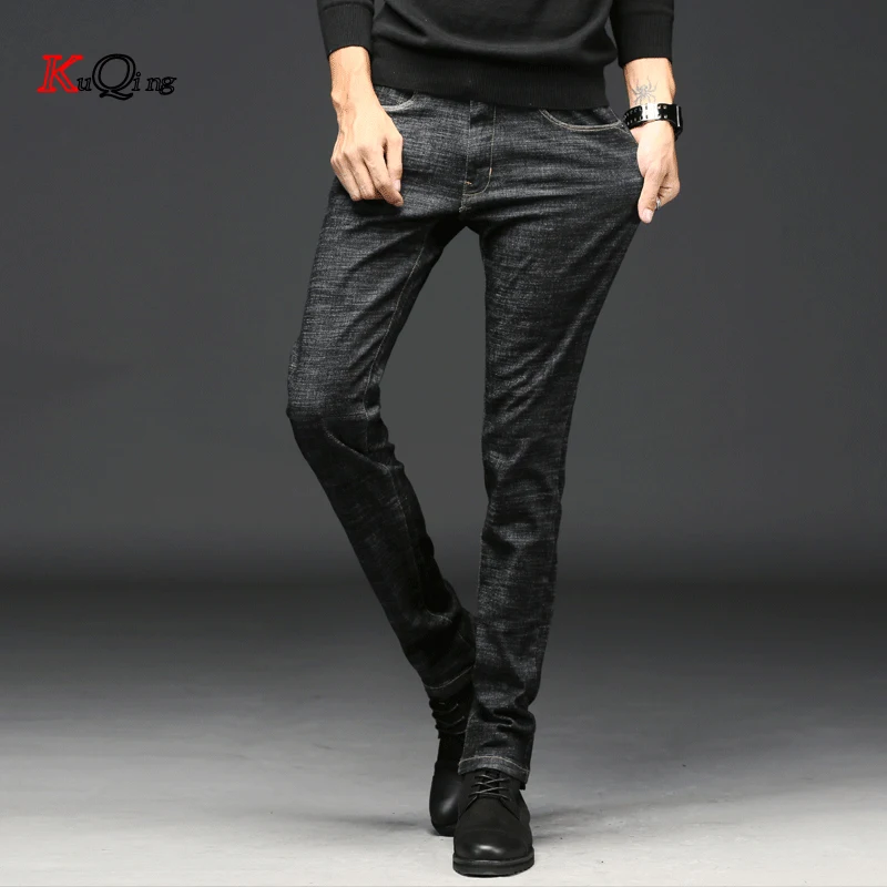 KUQING slim fit stretch джинсы мужские 2019 новый стиль моды и обтягивающие узкие брюки