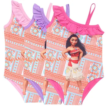 

2018 newest Moana Girls trolls dress baby Girl Bikini one piece Swim Bow wear Kids Bathing Children dress Swimsuits biquini