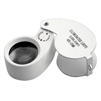 

Jewellers Lens Glass Loupe 40X 25mm Eye Magnifier 2 LEDs Lights