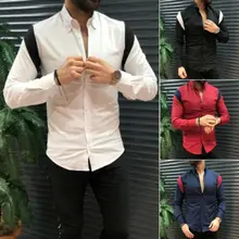 Men Slim Fit  Long Sleeve Shirt Summer Cool Fashion Casual V-Neck Tops S-XL