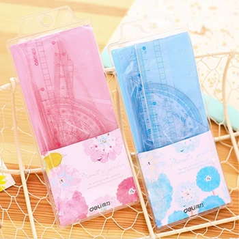 

4Pcs/Set Kawaii Plastic School Rulers Straightedge & Right-angled&Isosceles Right-angled Triangle & Protractor Patchwork Ruler