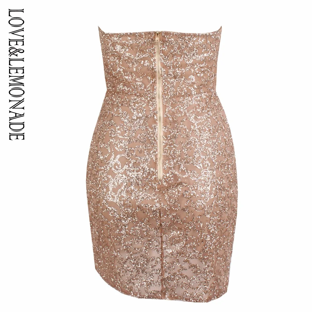 Love&Lemonade Sexy Gold V Collar Velvet Bead Material Slim Dress LM0325