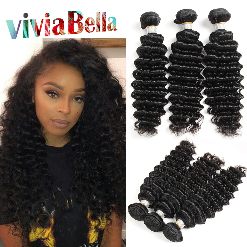 Kinky Curly Virgin Hair Peruvian Deep Wave 3pcs Lot 100