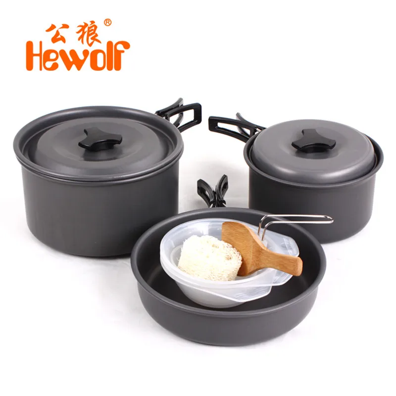 

Hewolf 8pcs/set Aluminmum Portable Outdoor Camping Hiking Cookware Backpacking Cooking Picnic Bowl Pot Pan Kits for 2-3 People
