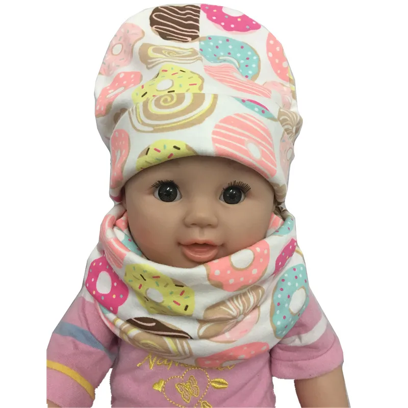 Fashion Spring Autumn Cotton Animal Print Infant Baby Hats +Scarf Sets Boys Girls Caps & Collars Suits Children Kids Beanies 