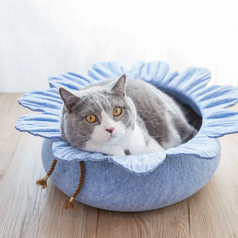 Теплая кровать для кошки дом форма листа лотоса кошка кровать разборчивость ветрозащитный ПЭТ щенячье гнездо оболочки скрывает маленькие собаки коврики для зимы