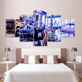 

Canvas Poster Modular Wall Picture Guitar Framework 5 Panel Instrument Music Modern Living Room Decorative Drum Artwork Painting