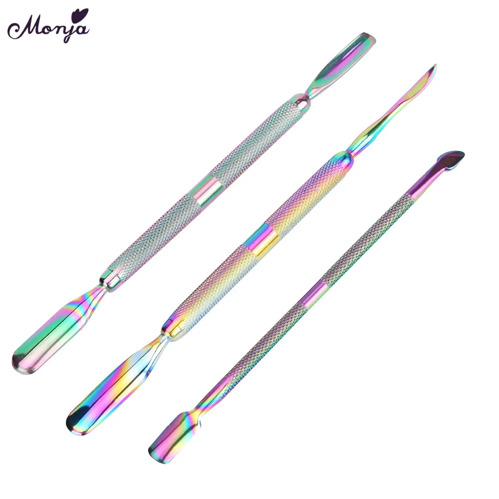 

Monja 3pcs/set Dual End Nail Art Plating Stainless Steel Cuticle Clipper Cutter Dead Skin Remover Spoon Pusher Manicure Tool