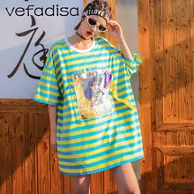 Vefadisa, повседневные Топы И Футболки, футболка с коротким рукавом, повседневная женская одежда, полосатая рубашка для женщин, плюс размер, футболка AD1628