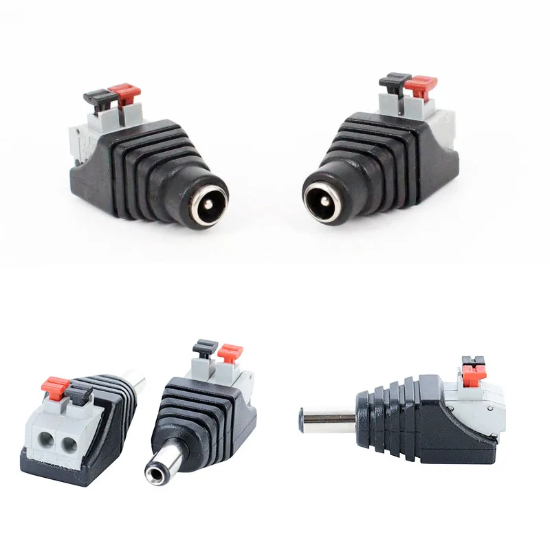 

10pcs Adapter plug DC 5.5 x 2.1 mm male to Terminal Block with push button 2pin connector 5.5*2.1MM female socket Connector