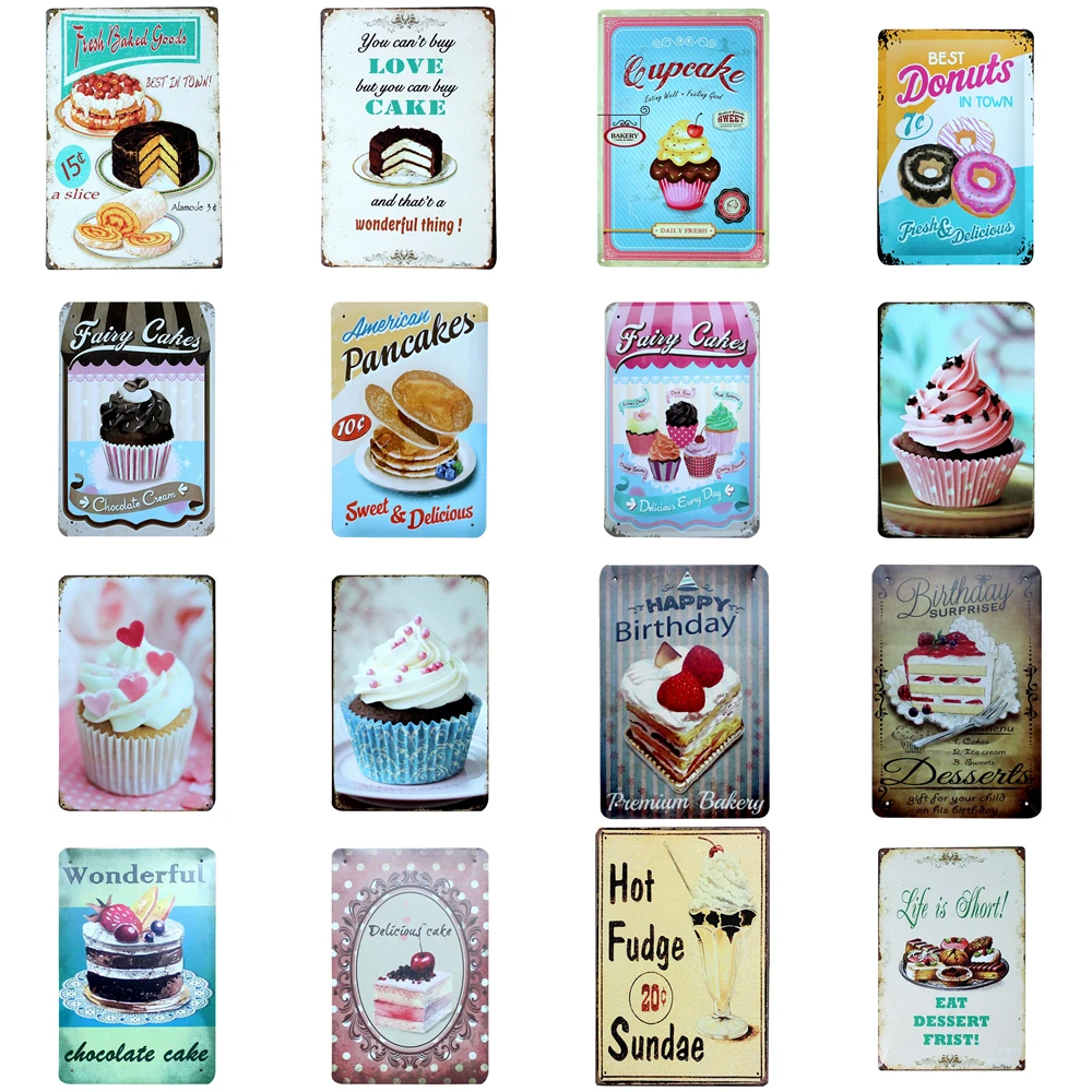 Vintage Cake Dessert Metal Tin Signs Retro Home Kitchen Decoration Plaque Poster Bar Pub Bakery Wall Decor Plate 19 Styles A19 Vintage Cake Dessert Metal Tin Signs Retro Home Kitchen Decoration Plaque Poster Bar Pub Bakery Wall Decor Plate 19 Styles A19