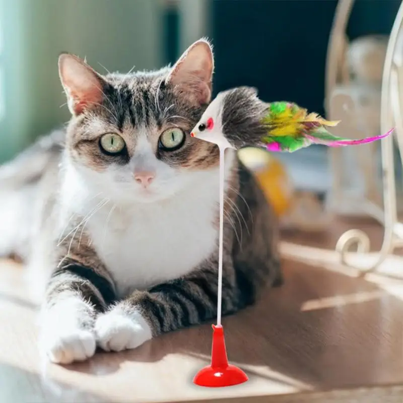 1pc Cat Interactive Toy Pet Supplies Plush False Mouse Chewing Scratch Playing Toy with Feather
