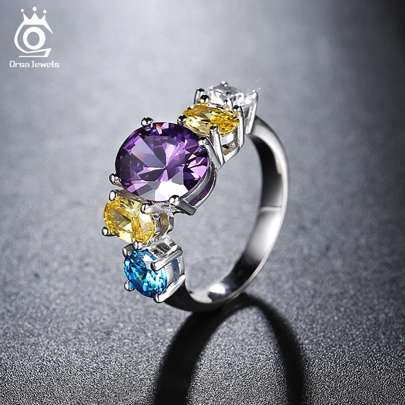ORSA JEWELS 2019 Fashion Flower Party Rings with 5 Pieces Multicolour AAA Austrian Cubic Zircon for Women Ring Wholesale OR137