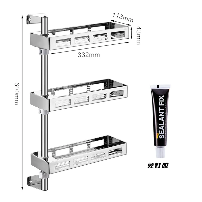 304 кухонная полка из нержавеющей стали, вращающаяся полка для ванной комнаты, настенная подставка для специй, многослойная угловая рама, Дырокол - Цвет: 3 layer
