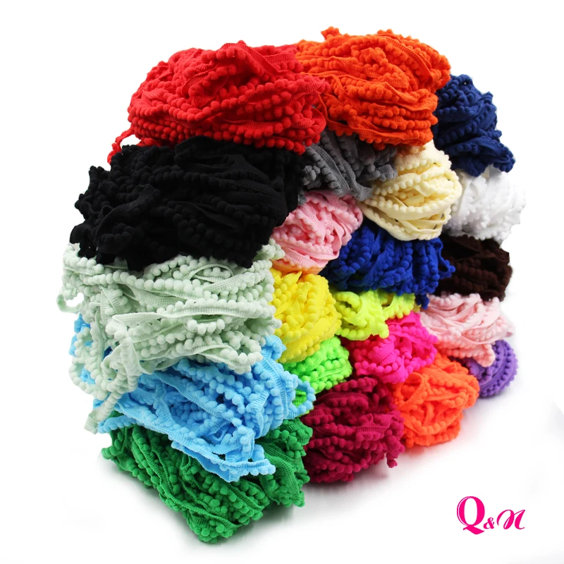 

Q&N Hot Sale 2 Yards Pom Pom Trim Ball 12 mm MINI Pearl Pompom Fringe Ribbon Sewing Lace Kintted Fabric Handmade Craft Accessori