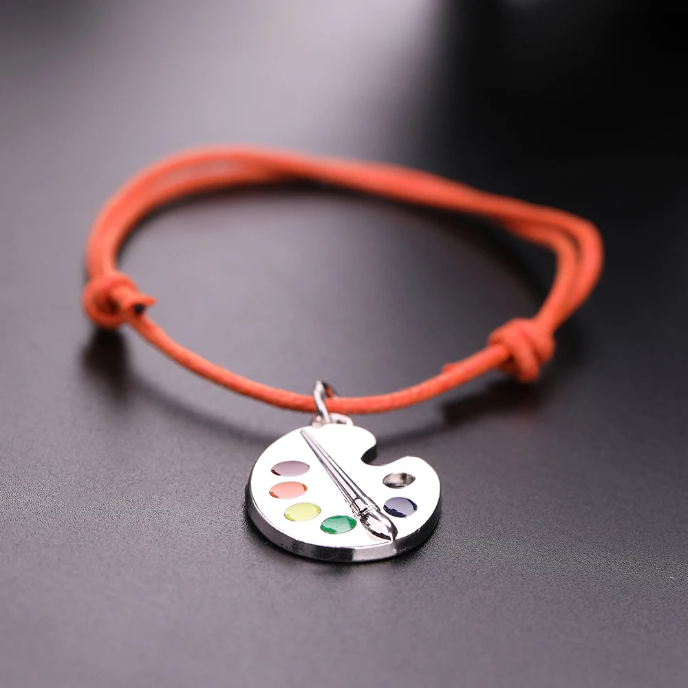 

my shape Silver Palette Colorful Enamel Artist Paint Palette & Brush Charms Bracelet Women DIY Jewelry Wholesale 10pcs