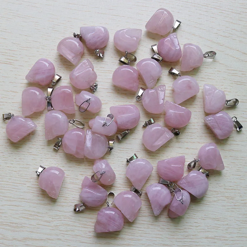 

Wholesale 12pcs/lot good Natural Pink crystal Stone Skull Skeleton Pendant DIY Jewelry Making Earring necklace free shipping