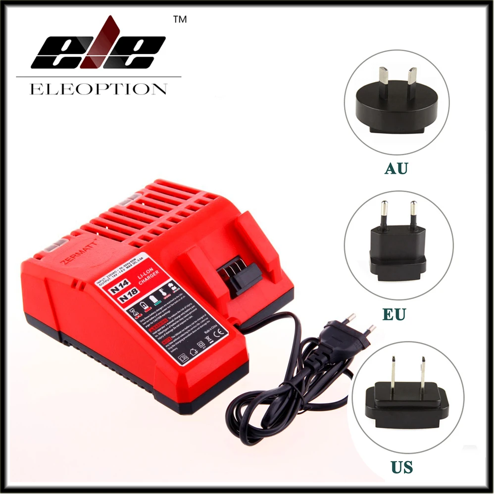 

Eleoption 14V-18V Charger for Milwaukee Li-ion Battery C18C C1418C 48-11-1820 48-11-1815 48-11-1840 EU AU US Plug