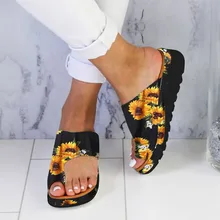 MUQGEW/обувь; женские босоножки на плоской подошве; пляжная обувь на танкетке с открытым носком; сандалии в римском стиле с цветочным принтом; женские ортопедические туфли-корректоры