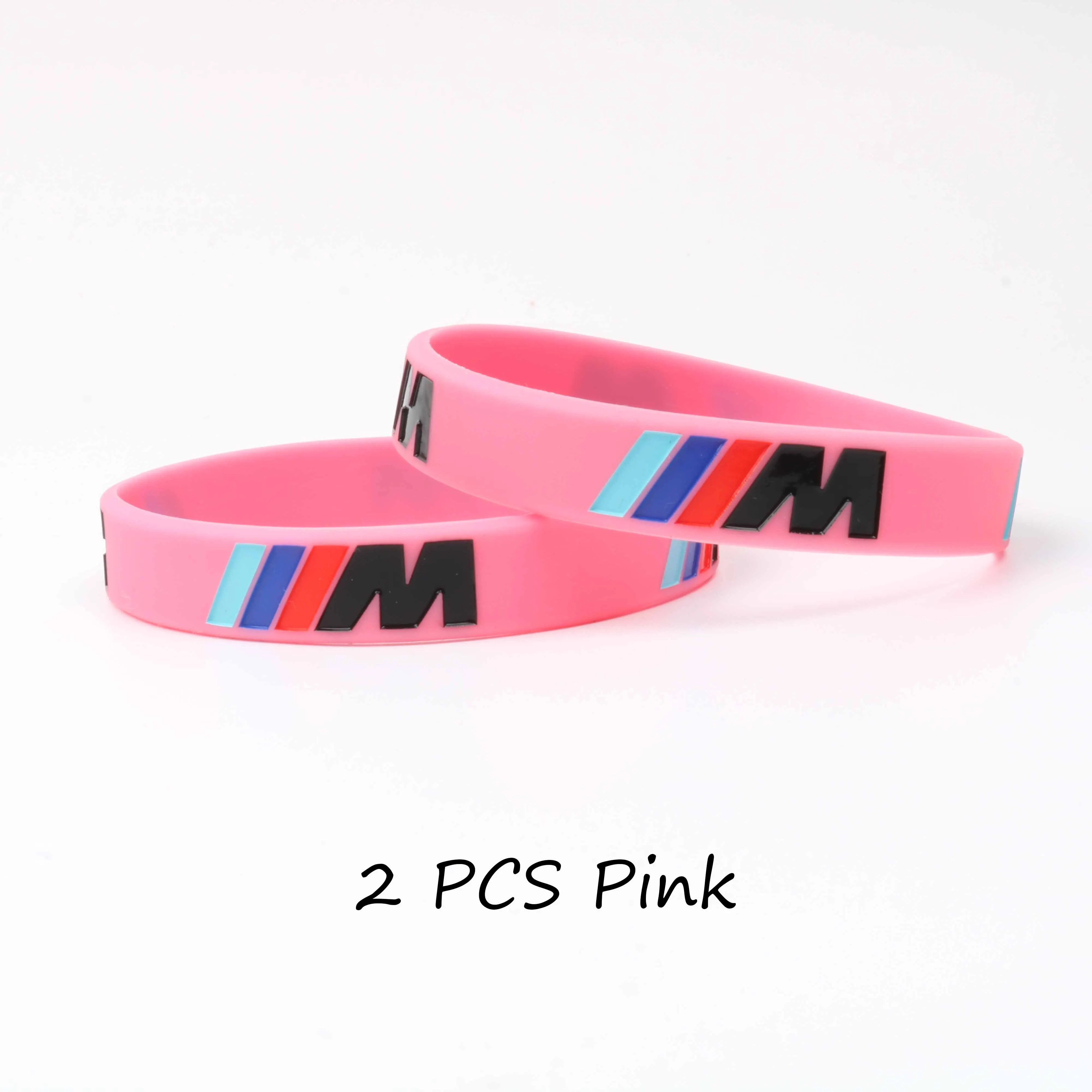 Лидер продаж, 2 шт., модные браслеты с логотипом, спортивные, M power, черный силиконовый браслет, BMW Club Fans M3 M5 M6 Series, 7 цветов, подарки - Окраска металла: 2PCS Pink