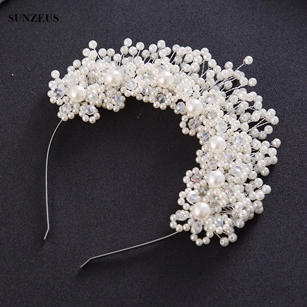 Hand-made Bridal Headwear Bride Wedding Crown Women Formal Party Hair Accessory Stunning Pearls Elegant Hairwear