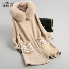 Осенне-зимнее теплое длинное пальто с капюшоном и воротником из натурального Лисьего меха женская одежда винтажное шерстяное пальто Abrigo Mujer 18039
