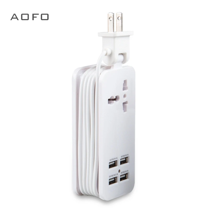 USB power board, portable travel charger socket 1.5M / 5ft power cord, universal plug wide range input 100v-240v power socket 