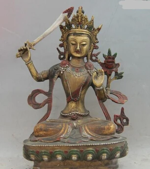 

bi001622 Tibet Copper Bronze Color Painted Manjushri Manjusri Bodhisattva Guan Yin Statue