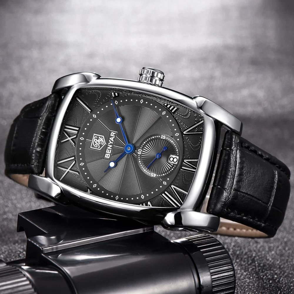 Мужские часы BENYAR люксовый бренд военные кварцевые часы Автоматическая Дата водонепроницаемые часы кожаные мужские спортивные часы reloj hombre
